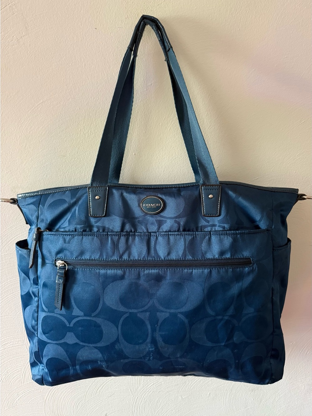 🔹 COACH Navy Blue Monogram Nylon Diaper Bag 🔹